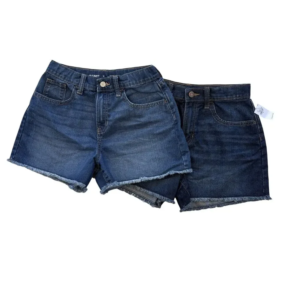 2 Old Navy High Rise Blue Denim Jean Shorts Adjustable Waist Girl's Size 16 NWT